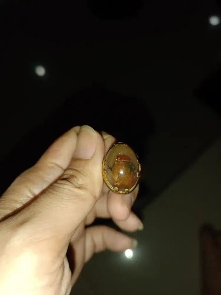 Cincin pria batu akik gambar kumbang vintage