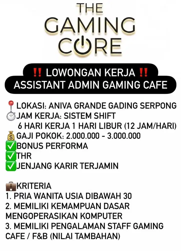 Assitant Admin Gaming Cafe