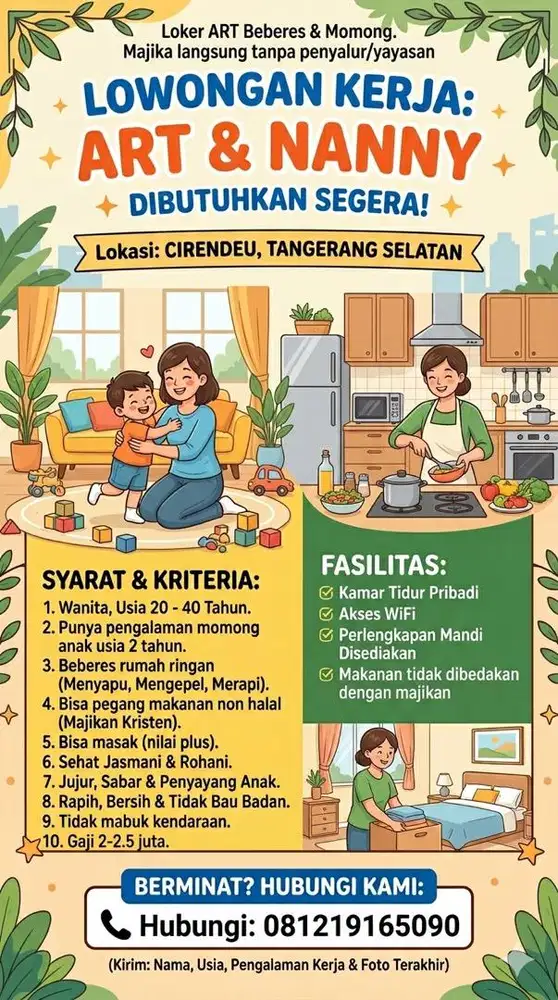 Dicari ART Beberes dan Momong