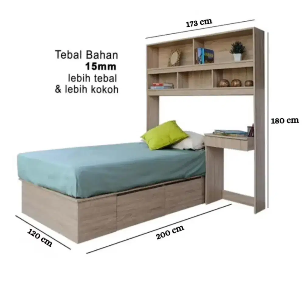 FULL KAYU Ranjang, Meja Belajar, Rak Buku