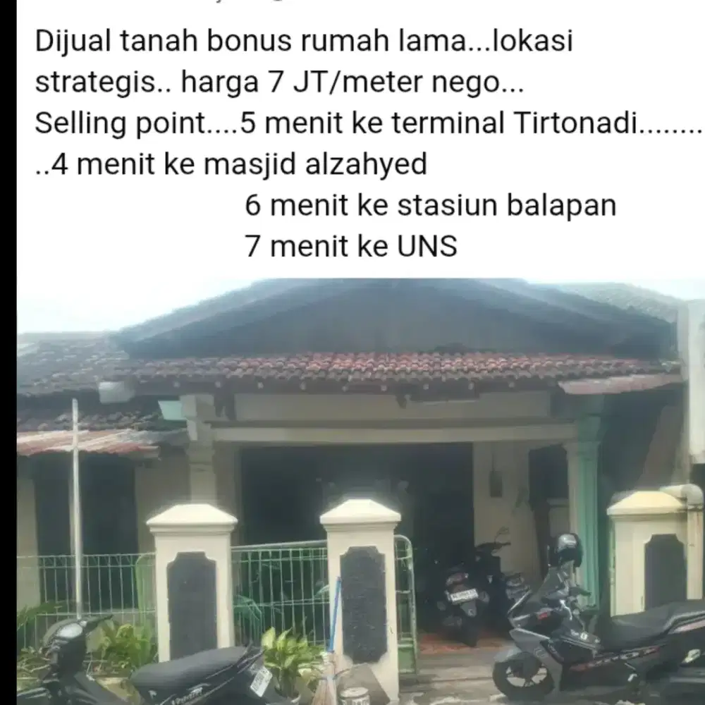Dijual tanah bonus rumah lama..per meter 7 JT nego lokasi strategis