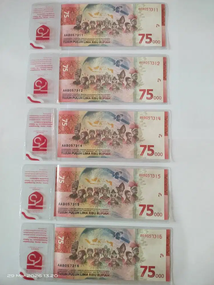 UANG Rp 75000 Edisi Spesial HUT RI ke 75 | Nomor Seri (10 lembar)