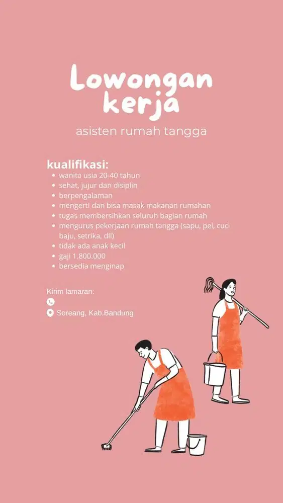 Dibutuhkan asisten rumah tangga