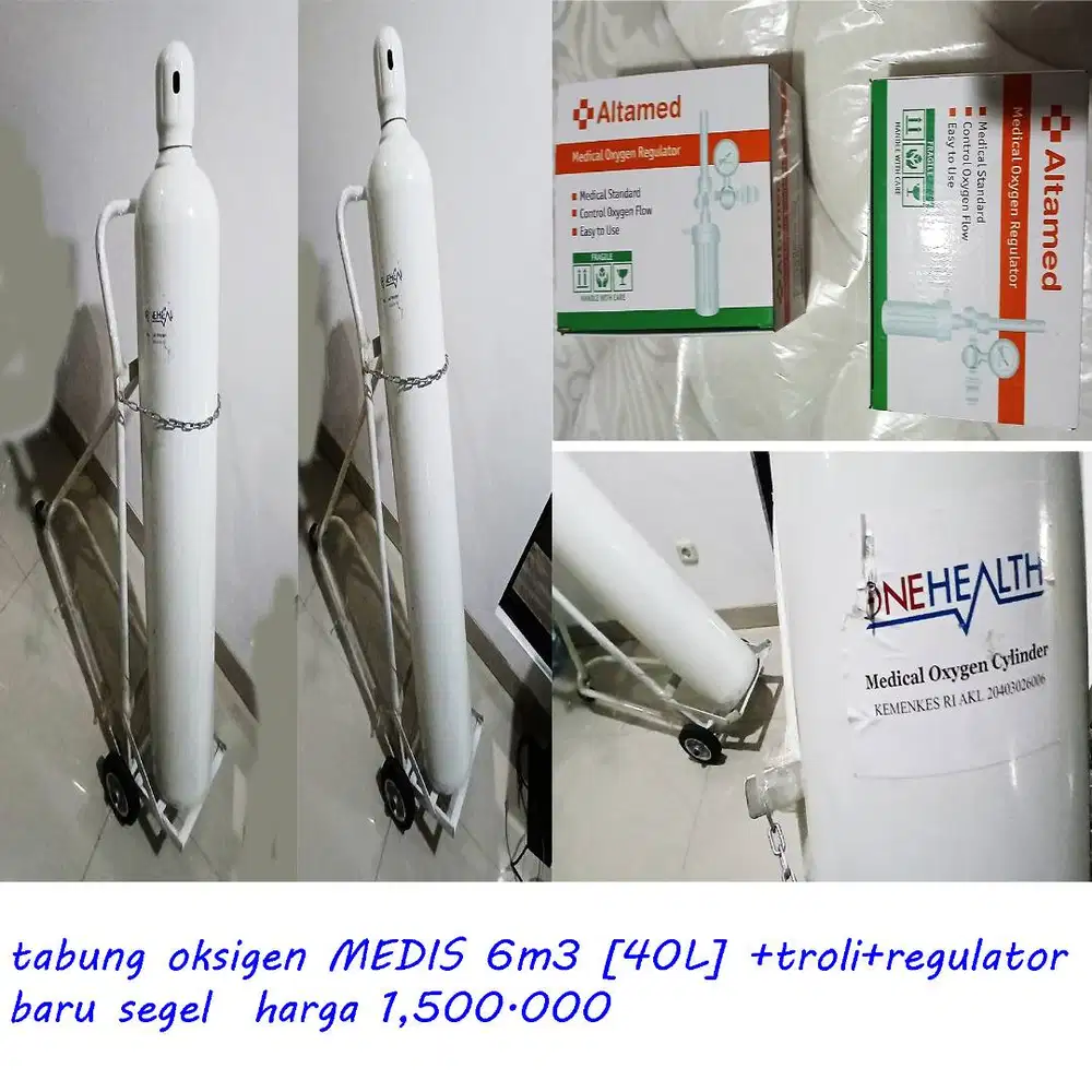 tabung oksigen medis 6m3+regulator+troli