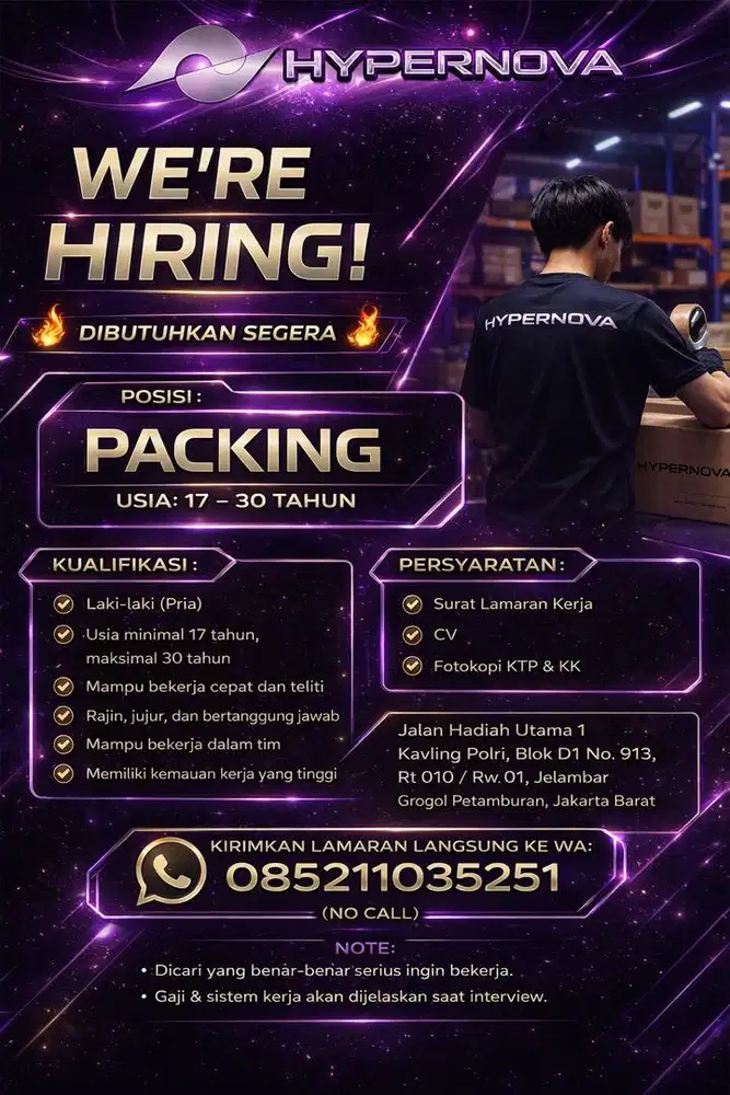 Di cari segera karyawan bagian packing