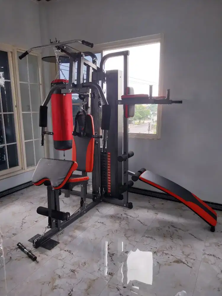 HOME GYM 3 SISI SAMSAK BEBAN 75 KG GRATIS SARUNG TINJU ALAT FITNESS