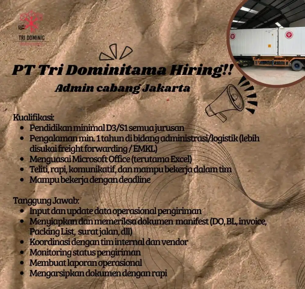 Lowongan Kerja Admin Operasional