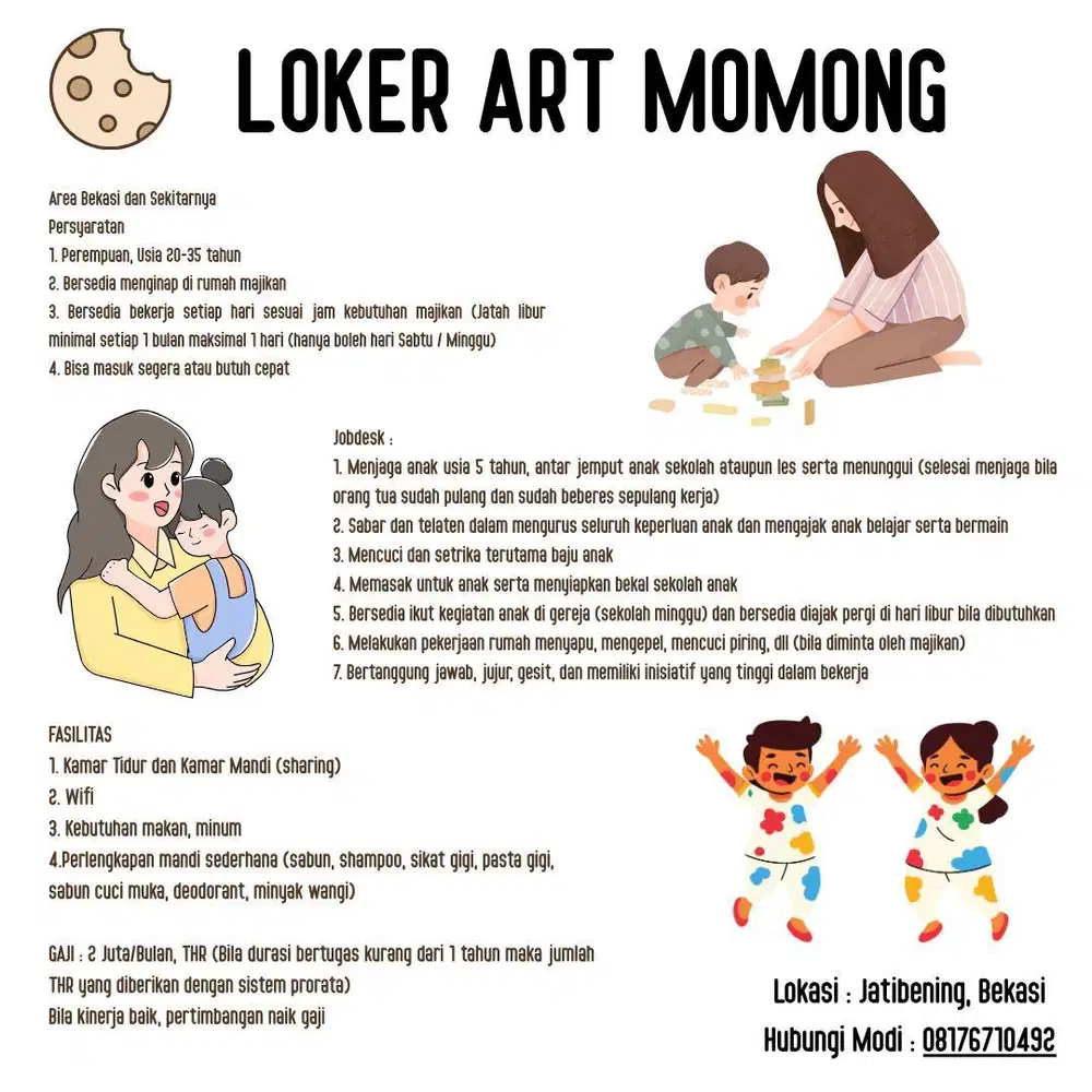 BUTUH CEPAT! MAJIKAN LANGSUNG! LOWONGAN ART MOMONG ANAK