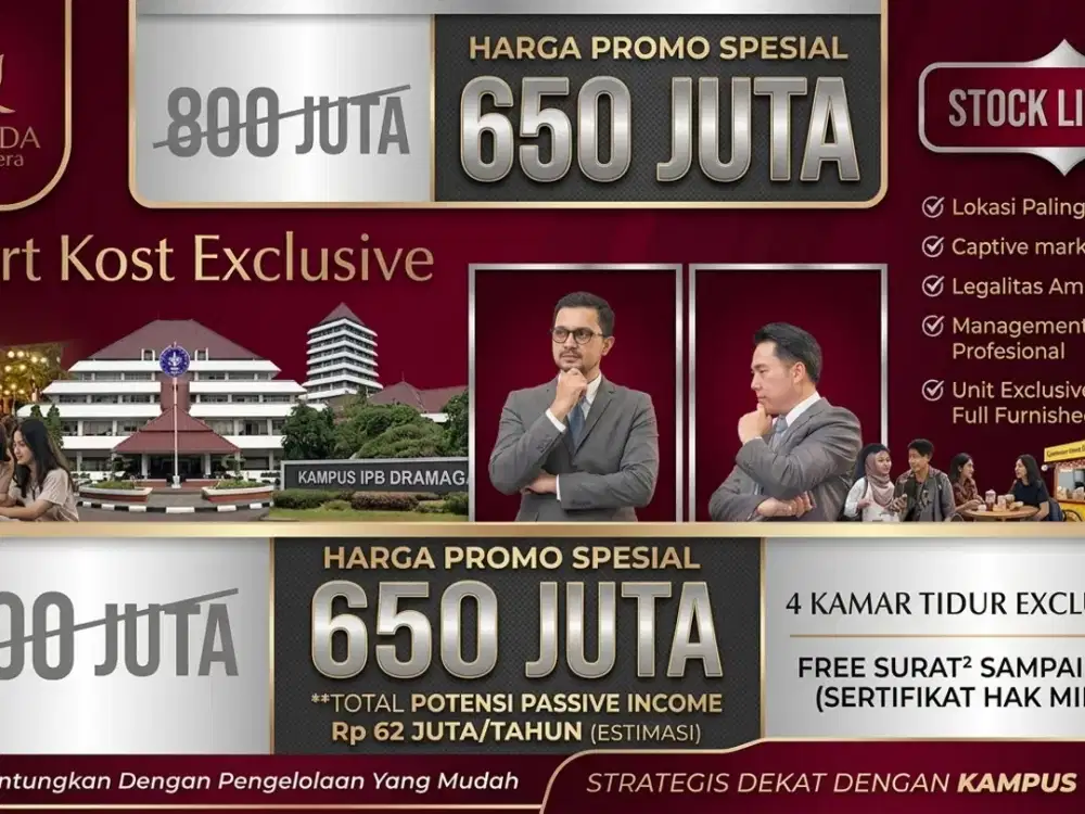 Rumah Kos Premium Dekat IPB Bogor, Passive Income 60 Juta/Tahun