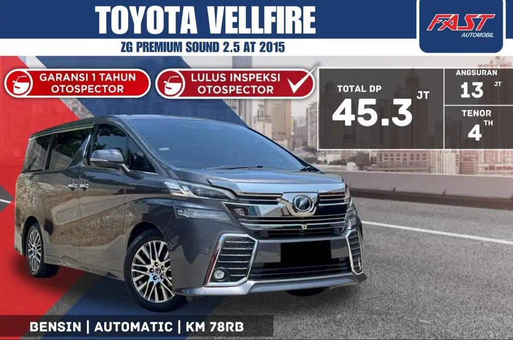 TOYOTA VELLFIRE ZG PREMIUM SOUND 2015 2.5 AT PILOT SEAT SUNROOF