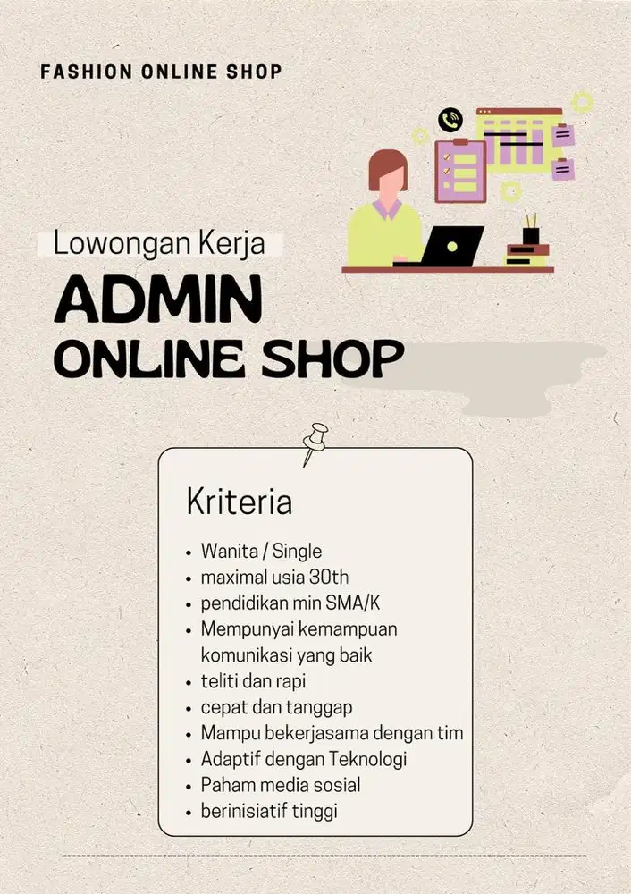 Dicari Admin Online Shop