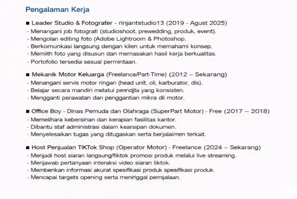 saya sedang mencari lowongan kerja dengan pengalaman tersebut