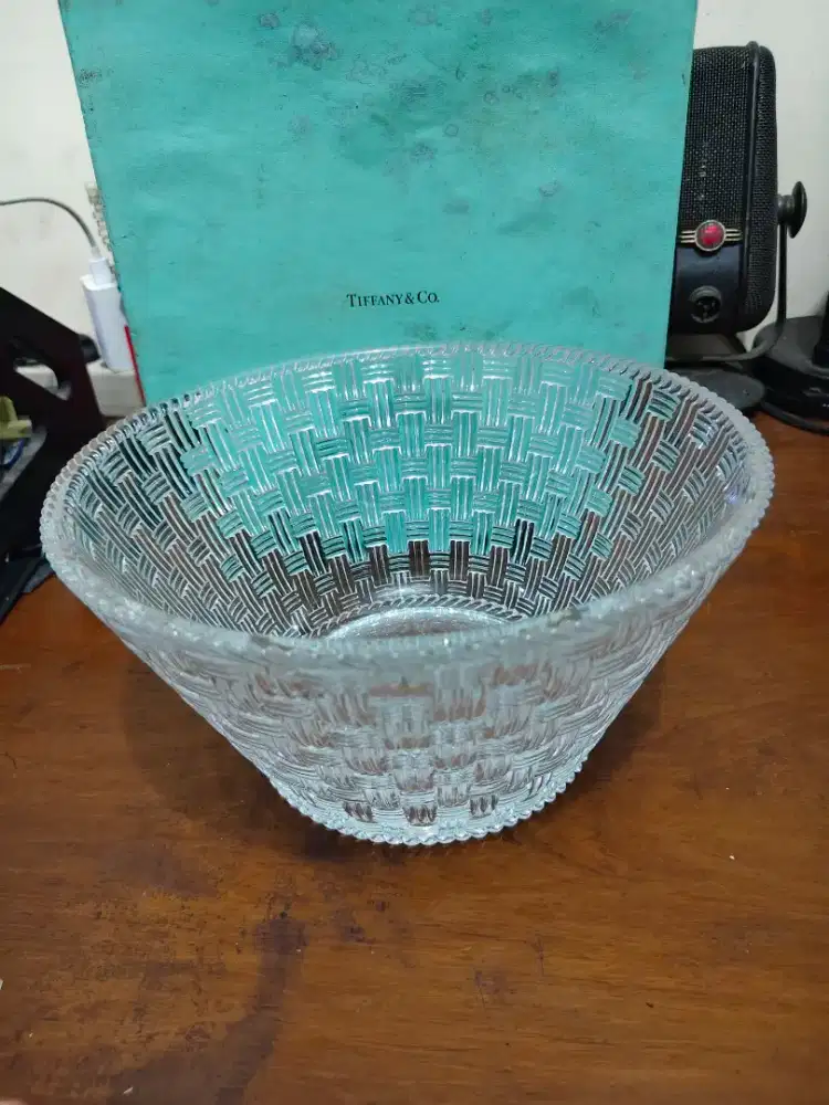 Mangkok kristal corak anyaman bambu tiffany & co