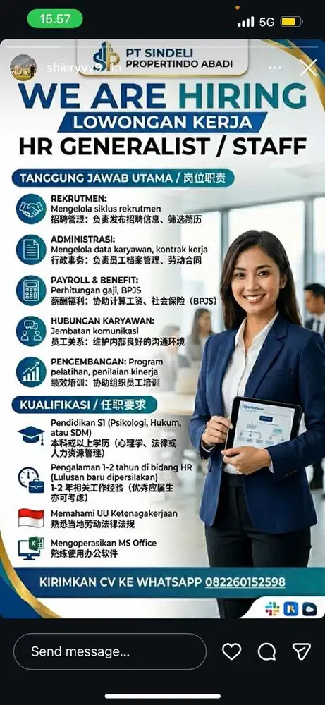 Lagi cari hr minimal pengalam 1 tahun