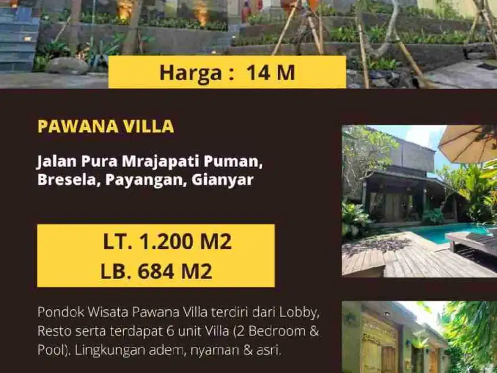 jual Pondok Wisata 6 unit villa Payangan Ubud Bali