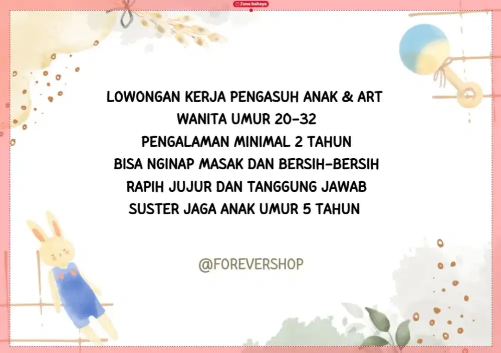 Di cari yang bisa ngasuh anak dan Art