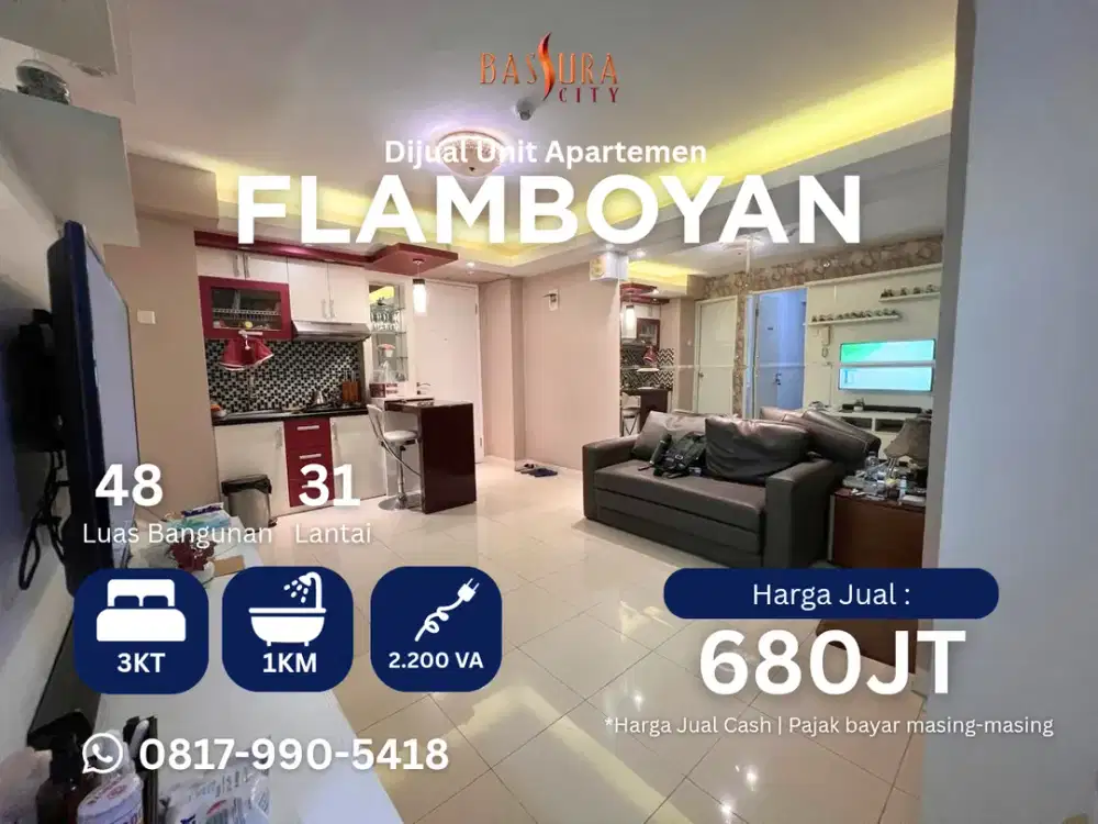 Jual 3BR Furnished apartemen Bassura City tower Flamboyan