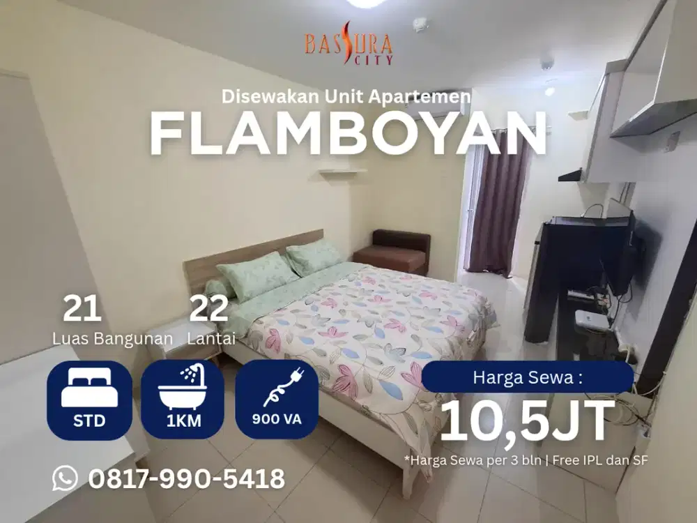 Sewa studio furnished apartemen Bassura City tower Flamboyan