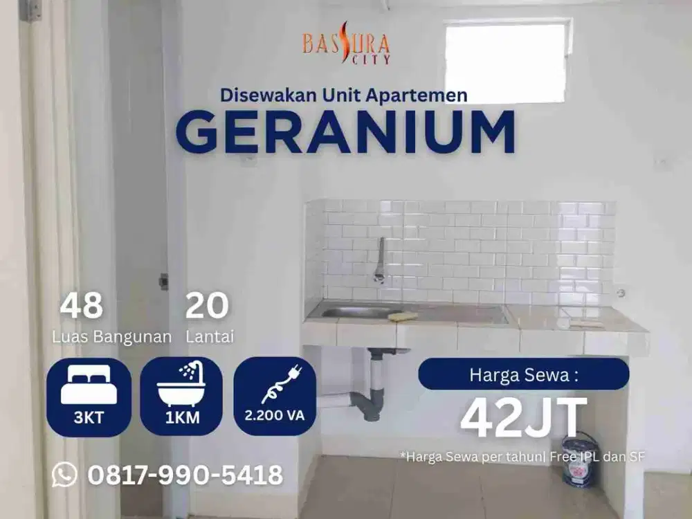 Sewa 3BR kosongan apartemen Bassura City tower Geranium tahunan