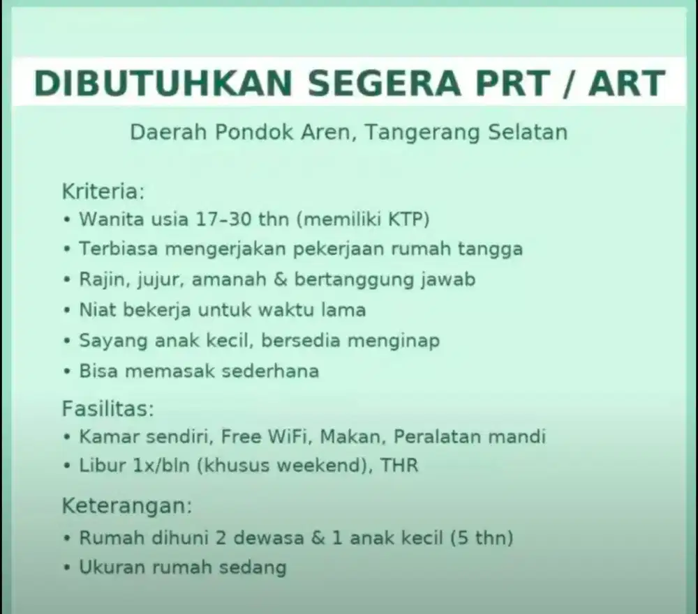 Dibutuhkan Segera ART/PRT