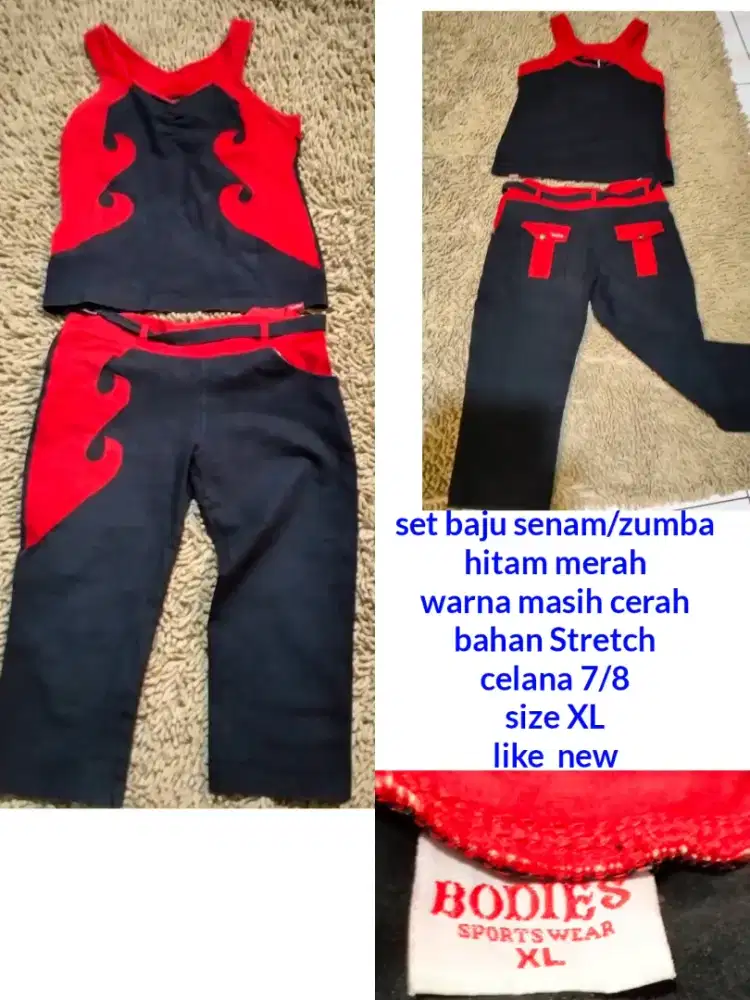 set baju senam/zumba
hitam merah
 Stretch
celana 7/8
size XL