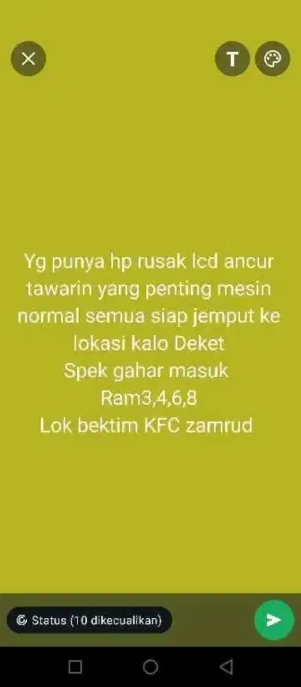 Di cari hp rusak lcd tc ancur nya