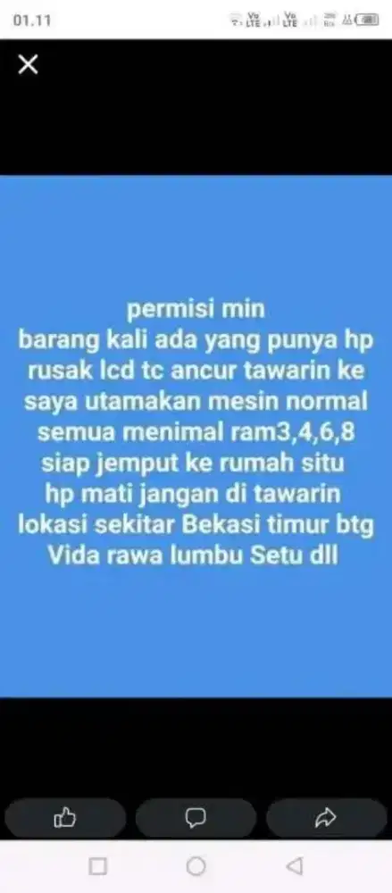 Tawarin hp rusak lcd tc ancur nya