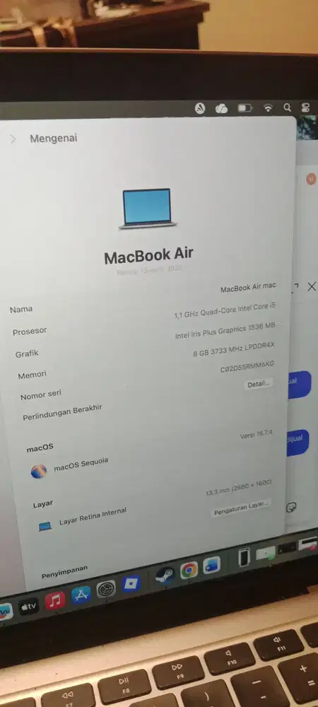 laptop macbockk air i5 ram 8gb 512