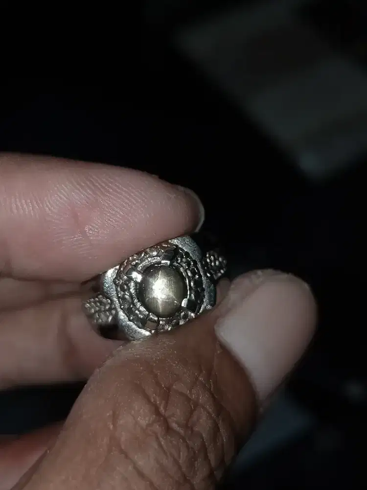 Batu Cincin Akik Permata Natural Black Star Sapphire Bangsing Hitam