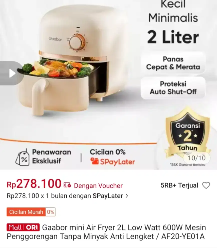 Air fryer gaboor 2ltr