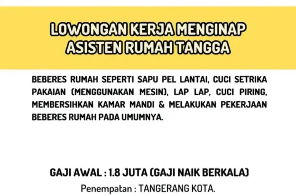 Lowongan ART Beberes Menginap