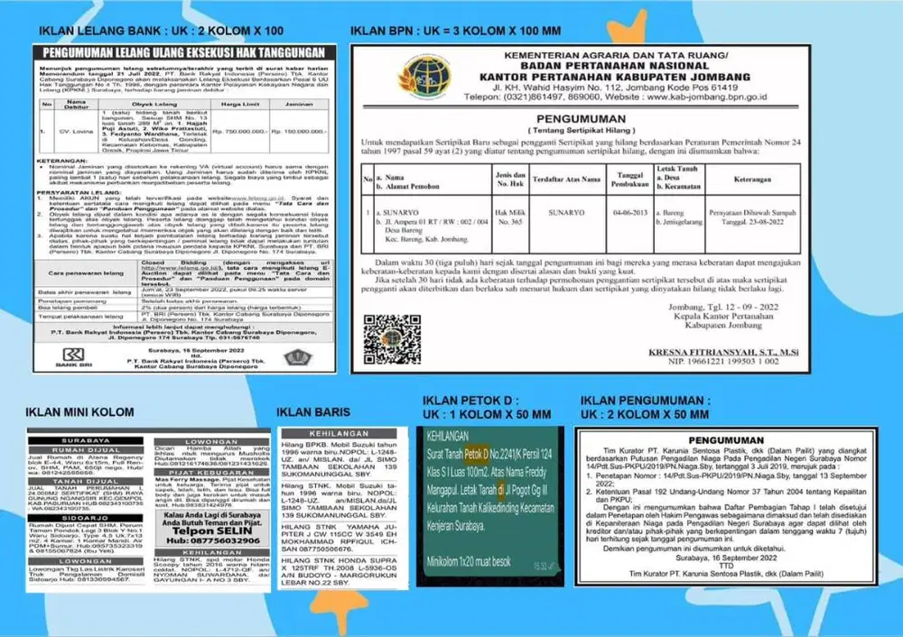 Advertising iklan koran Kompas Surya RadarSurabaya JawaPos Memorandum