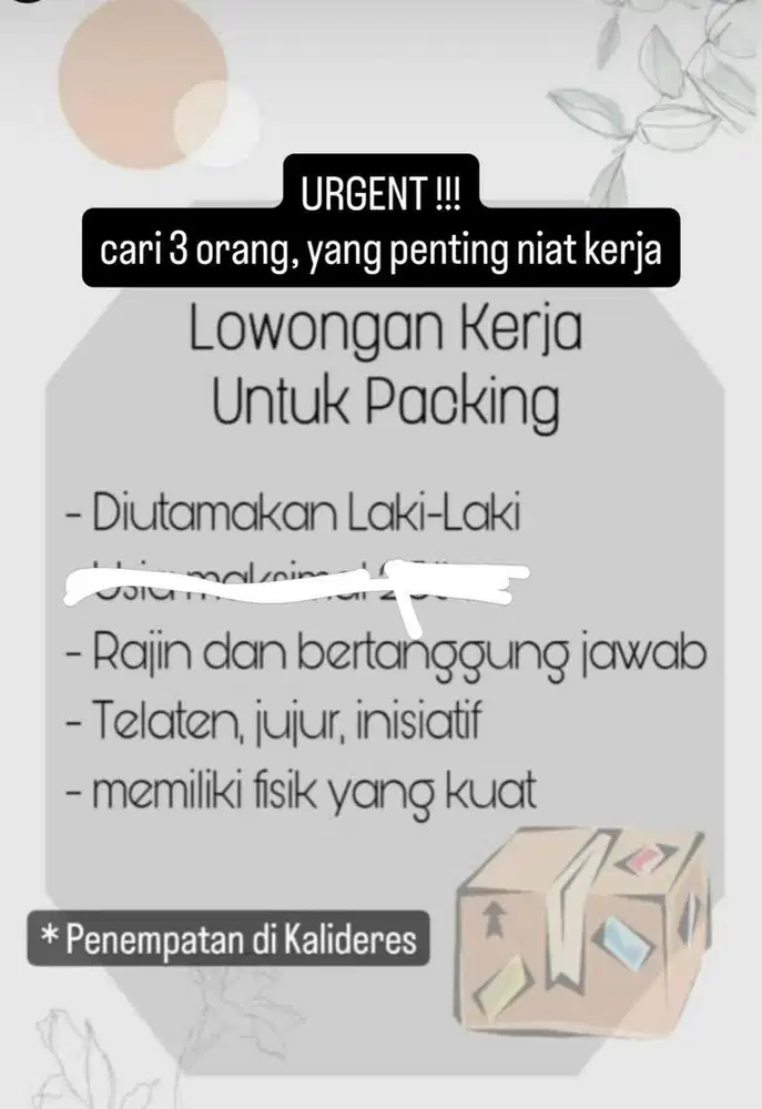 Lowongan Kerja Packing kerja market place kalideres pria wanita