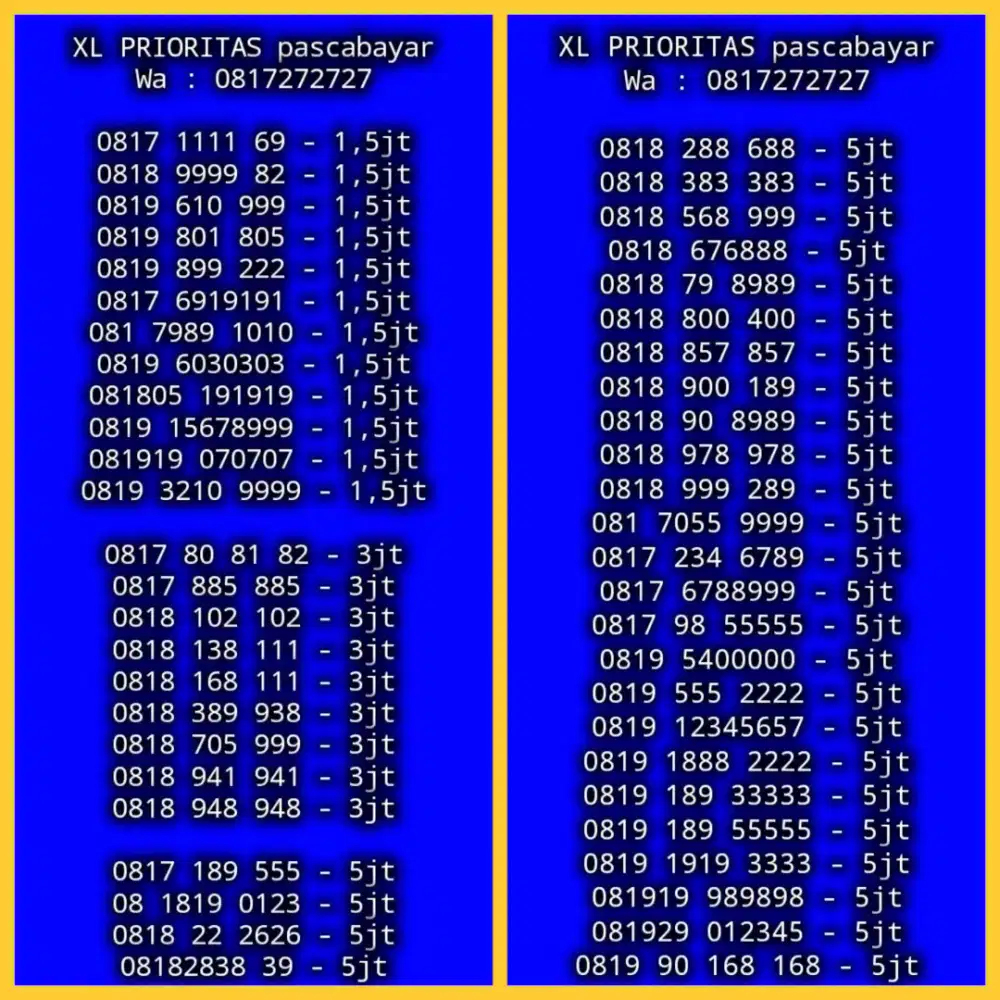 NOMOR CANTIK XL PASCABAYAR