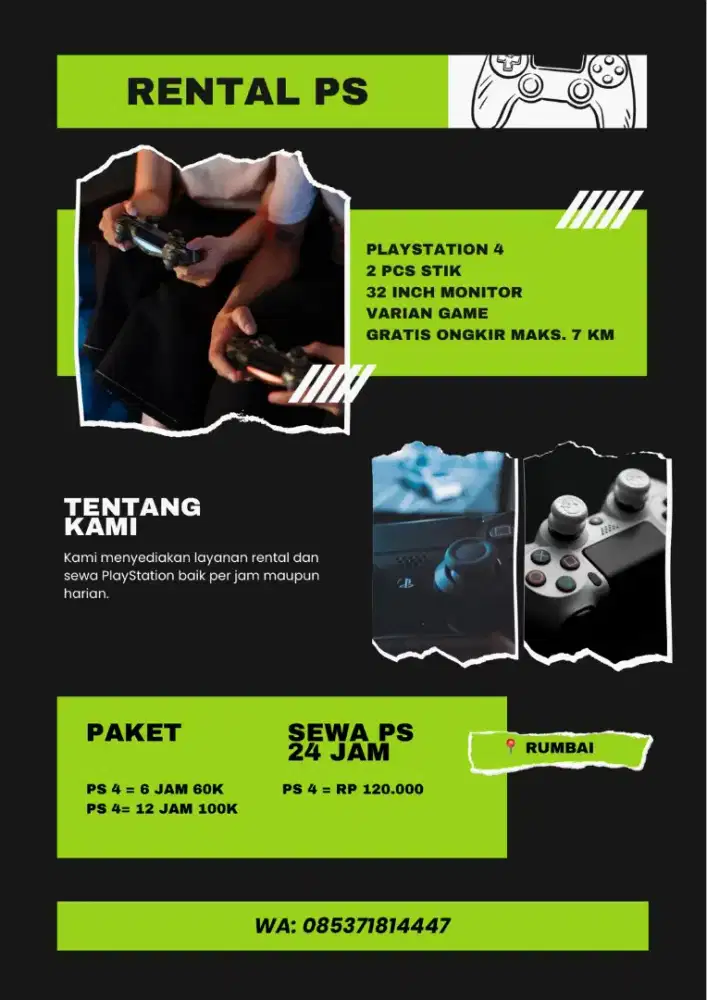 Rental ps 4 tb beserta tv 32 inch