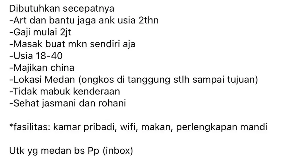 Di butuhkan art dan asuh ank