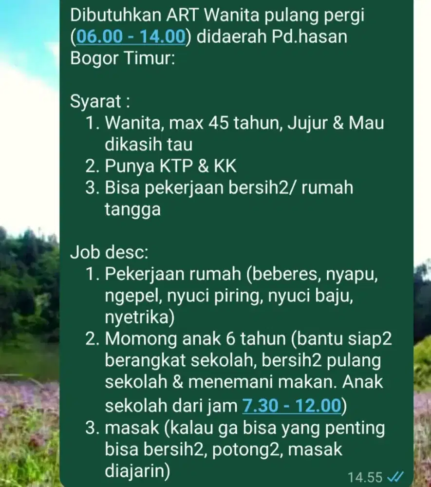 Lowongan ART PP daerah PD Hasan