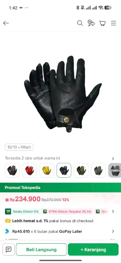 Sarung Tangan (Gloves) Motor Kulit Asli Hitam Northy