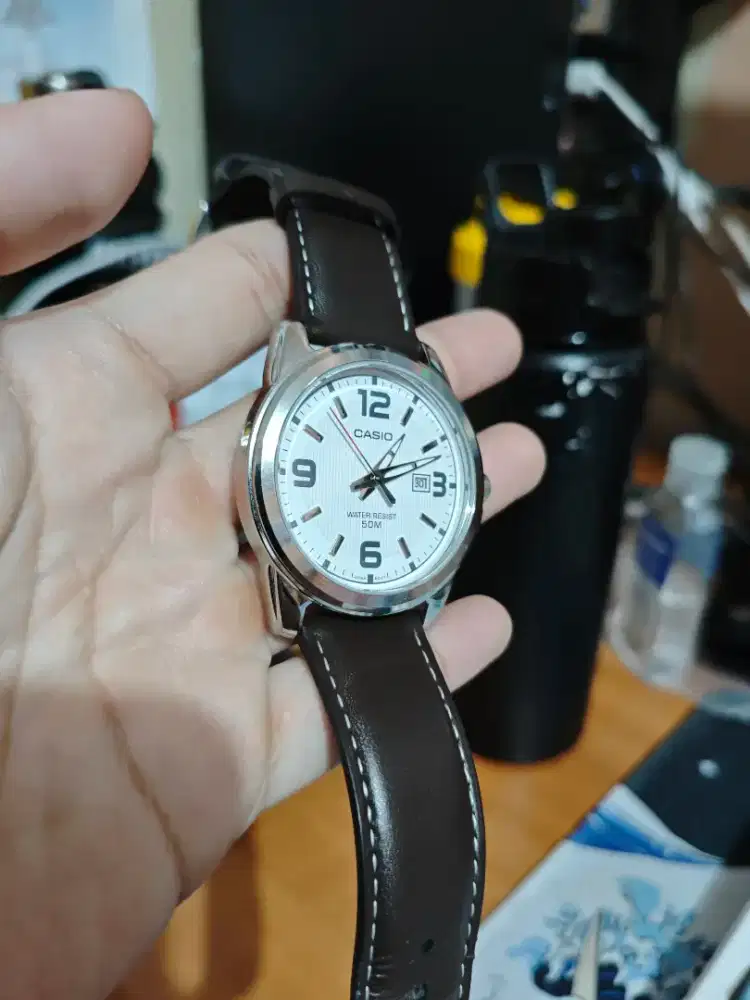 Jam Tangan Casio Strap Kulit Dark Coklat