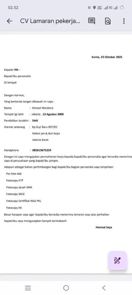 Info lowongan pekerjaan