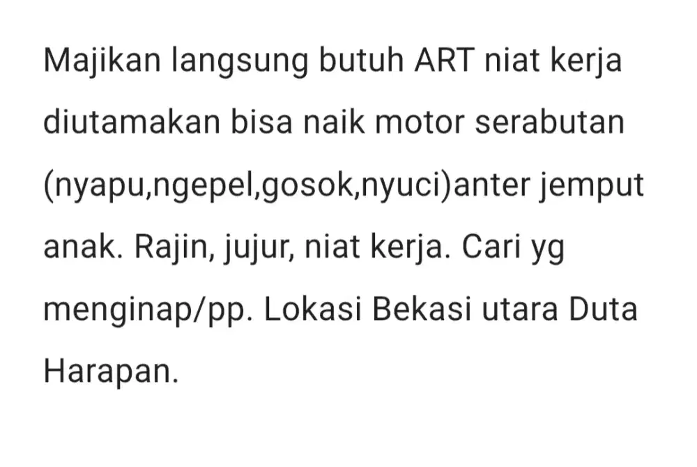 Cari Asisten Rumah Tangga