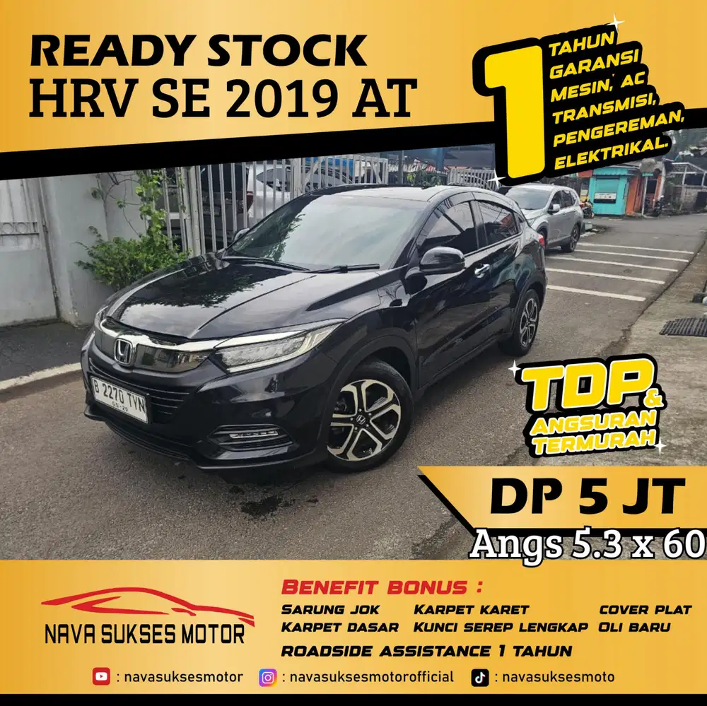 TDP 5 Jt Angs Termurah Honda HRV SE 2019 Matic Hitam Low Km Like New