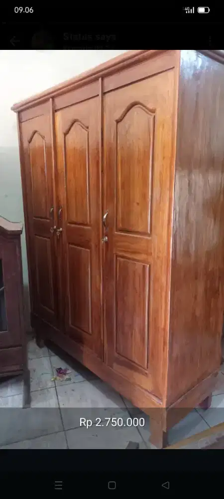 Lemari kayu jati 3 pintu bekas dah melamin bogor