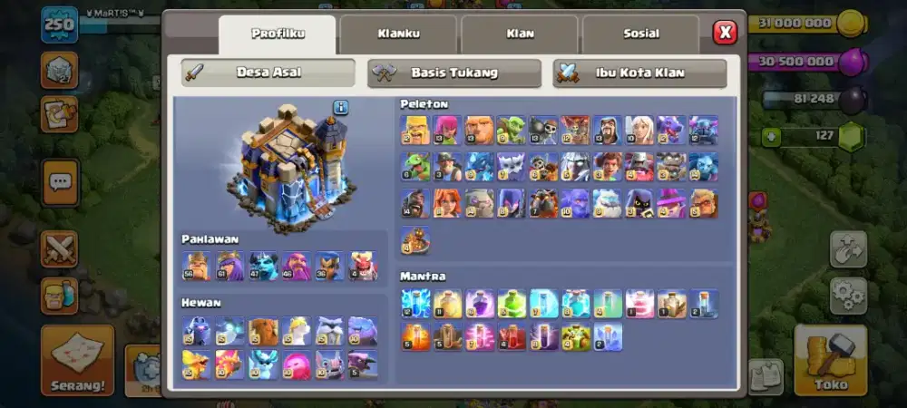 Jual akun coc th 18 hampir max