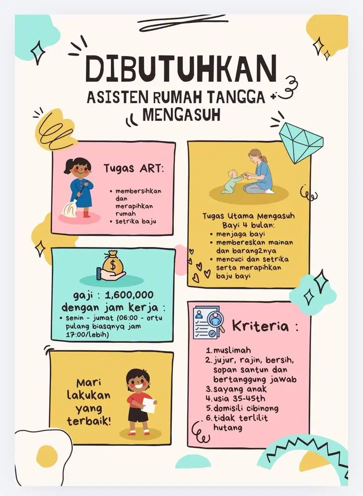 Dibutuhkan Asisten Rumah Tangga + Pengasuh