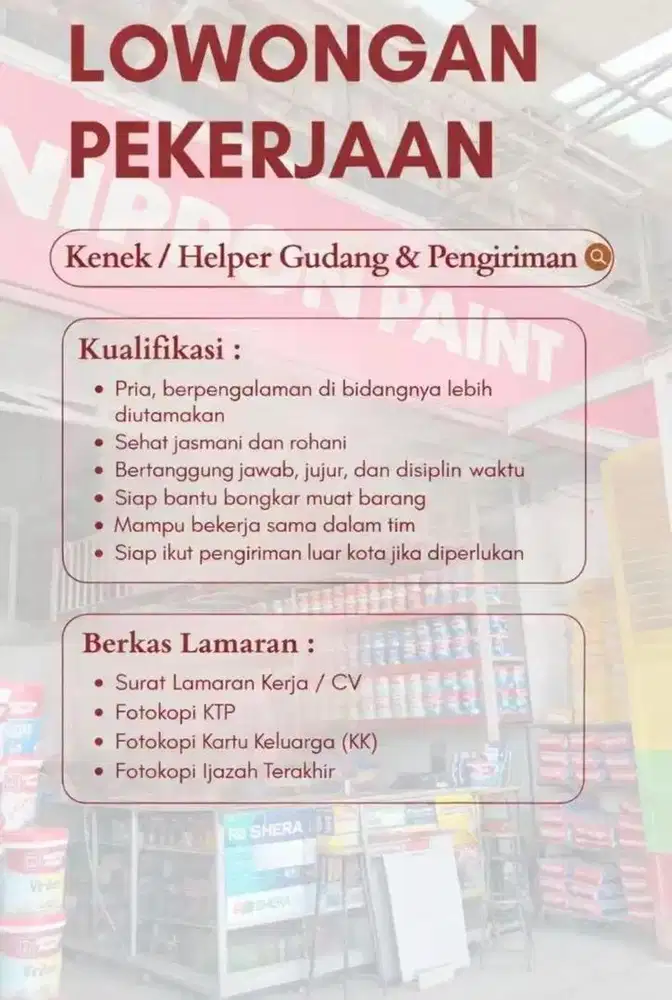Lowongan Marketing, Staff Gudang, Supir dan Kenek