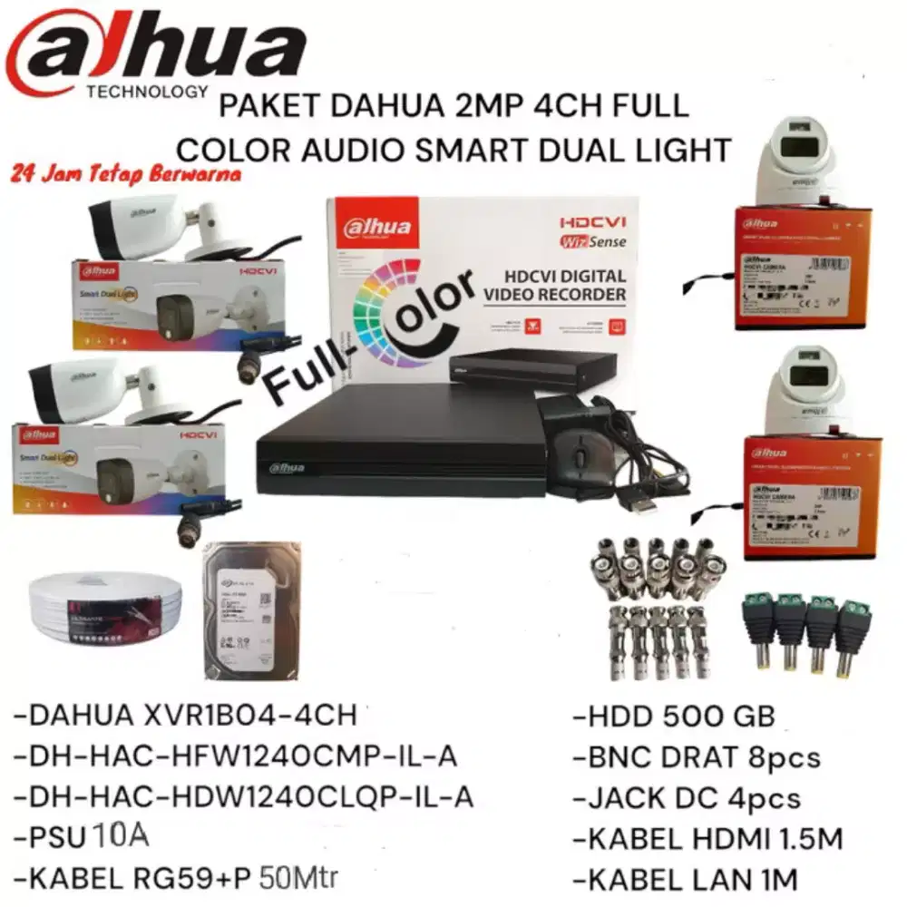 paket cctv dahua full color audio 2mp
