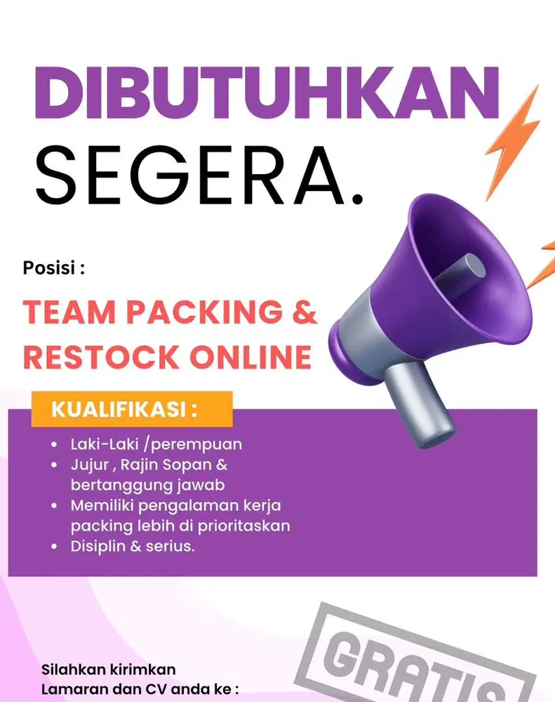Lowongan kerja gratis langsung kerja!!