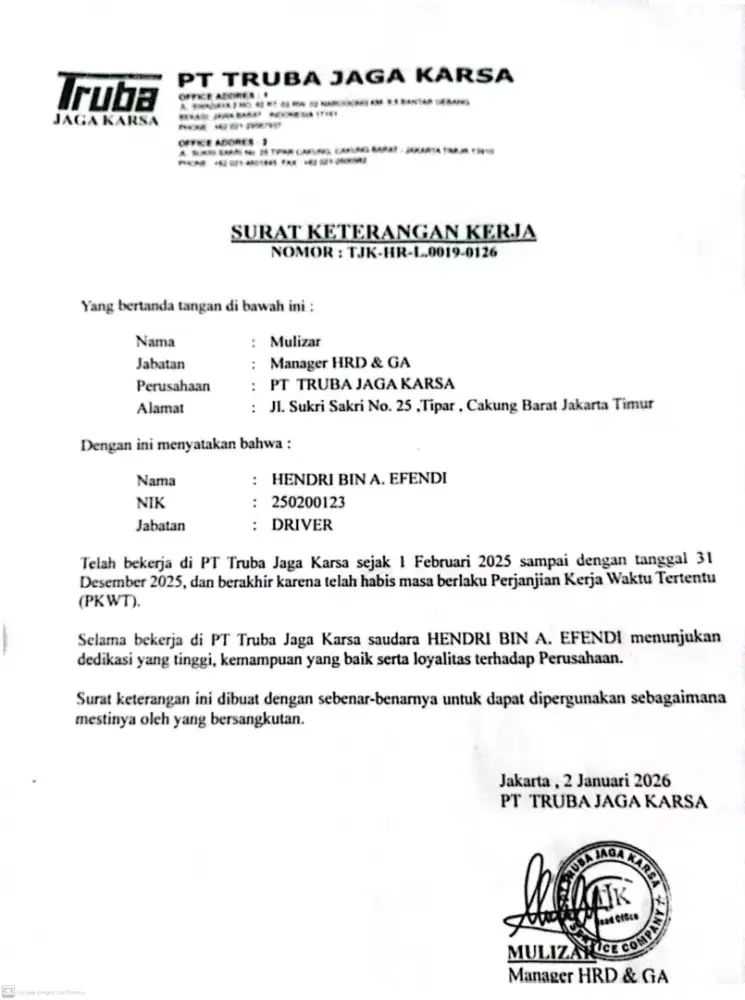 Butuh pekerjaan driver sim B1UMUM