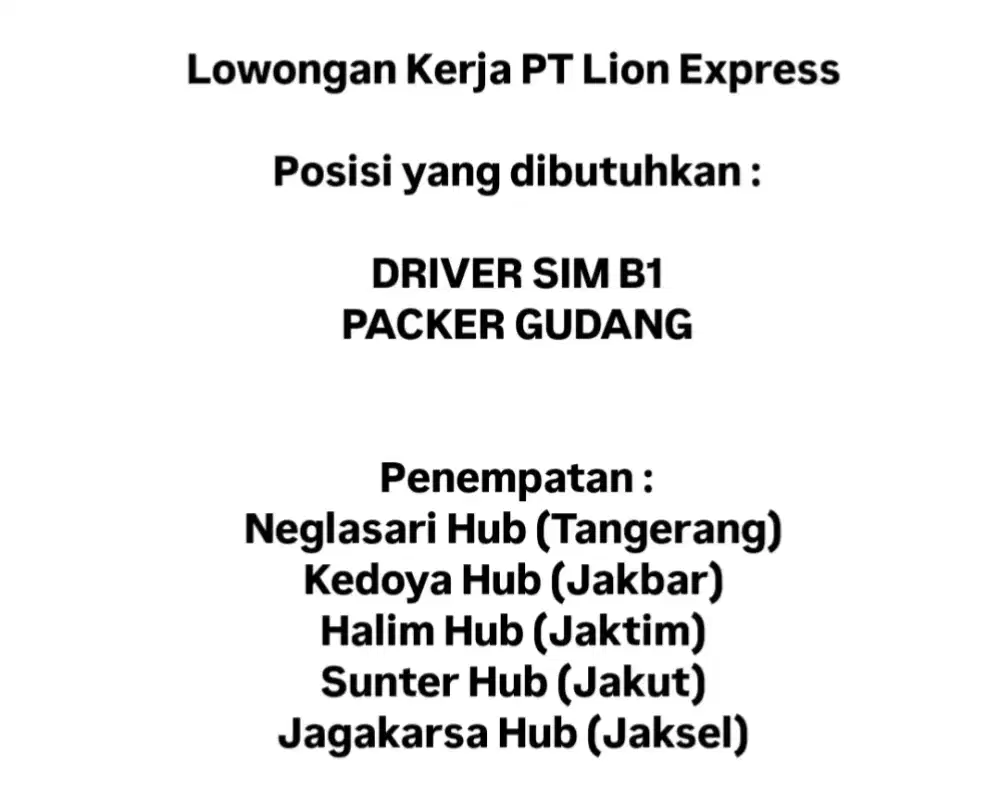 LOWONGAN KERJA DRIVER SIM B1 DAN PACAKER GUDANG